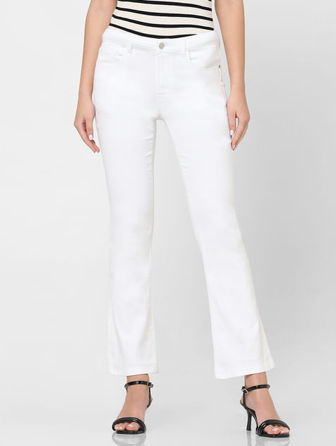 White Mid Rise Petra Bootcut Jeans