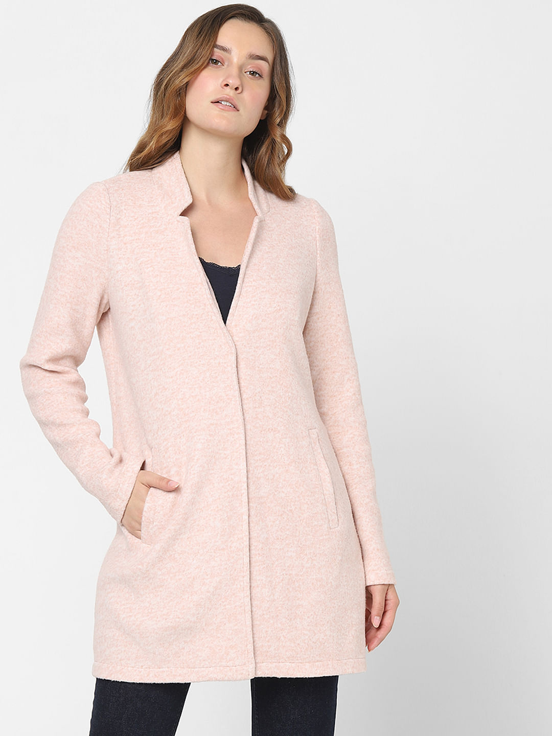 Buy Pink Mandarin Collar Coat for Women Online