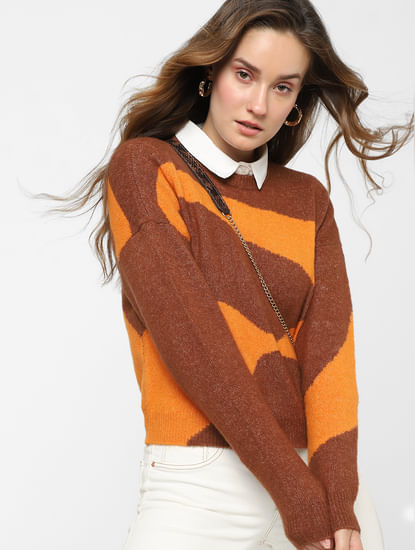 Brown Colourblocked Pullover