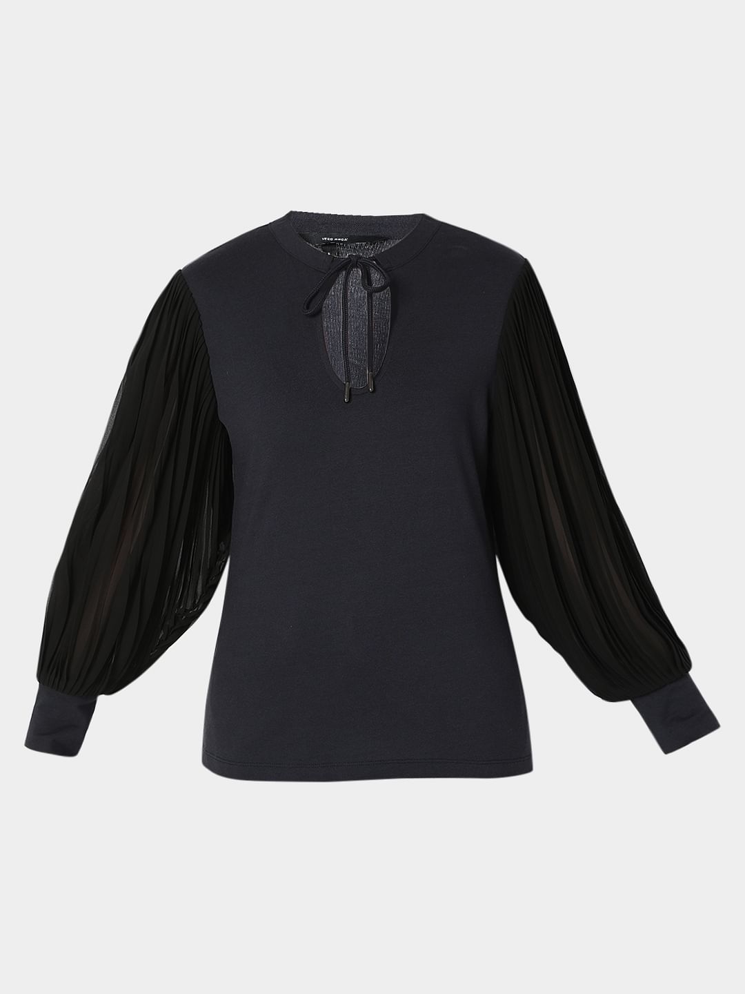 Long sleeve black puff sleeve online top