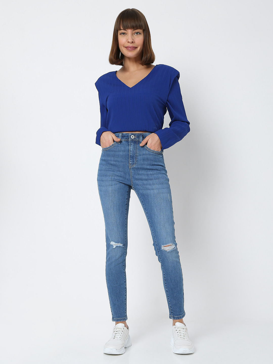 Dark blue high waisted ripped 2024 skinny jeans