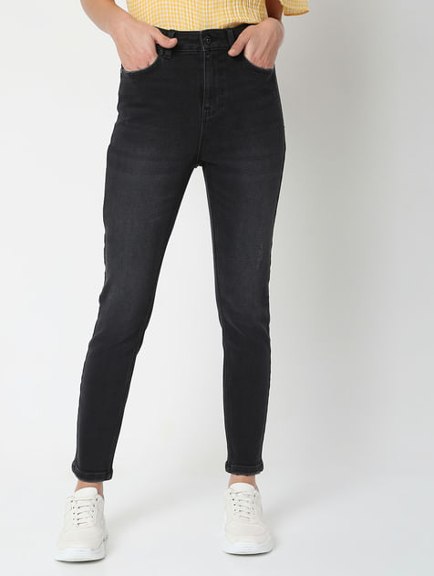 Black Mid Rise Faded Wendy Skinny Jeans