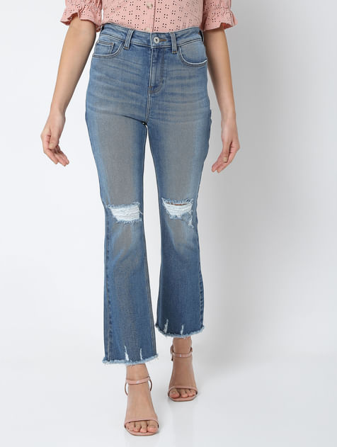 Light Blue High Rise Ripped Petra Bootcut Jeans