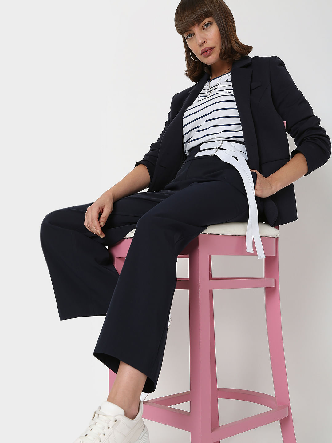 Buy Fablestreet Navy Regular Fit Pants for Women Online  Tata CLiQ