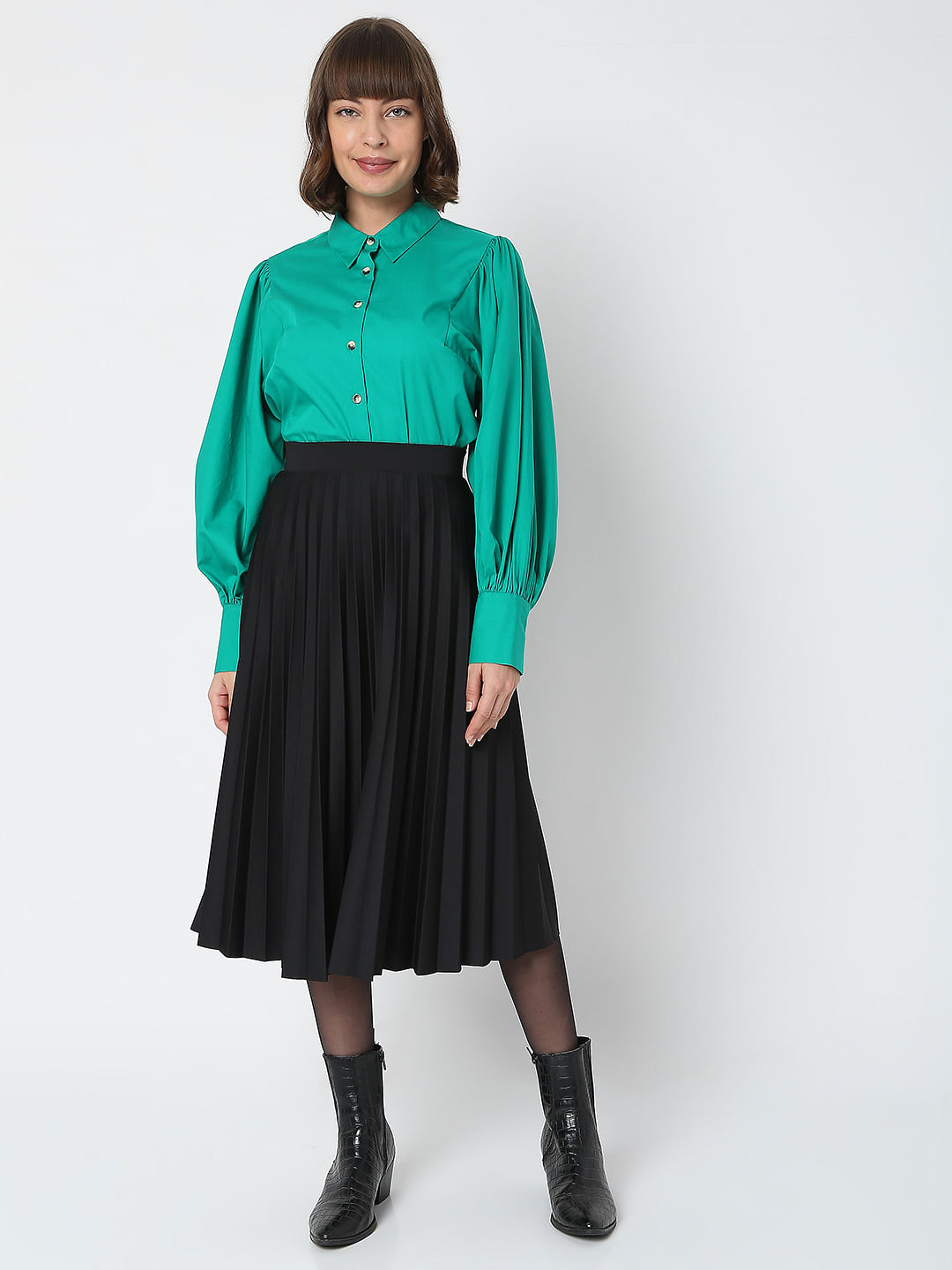 Black high waisted outlet pleated midi skirt