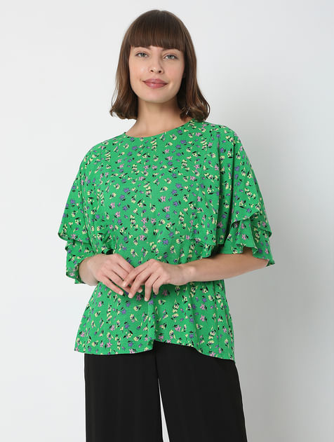Green Flared Sleeves Top