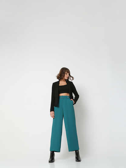 Teal High Rise Flared Pants