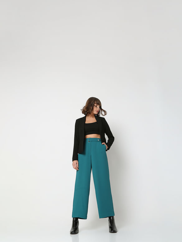 Teal High Rise Flared Co-ord Set Pants
