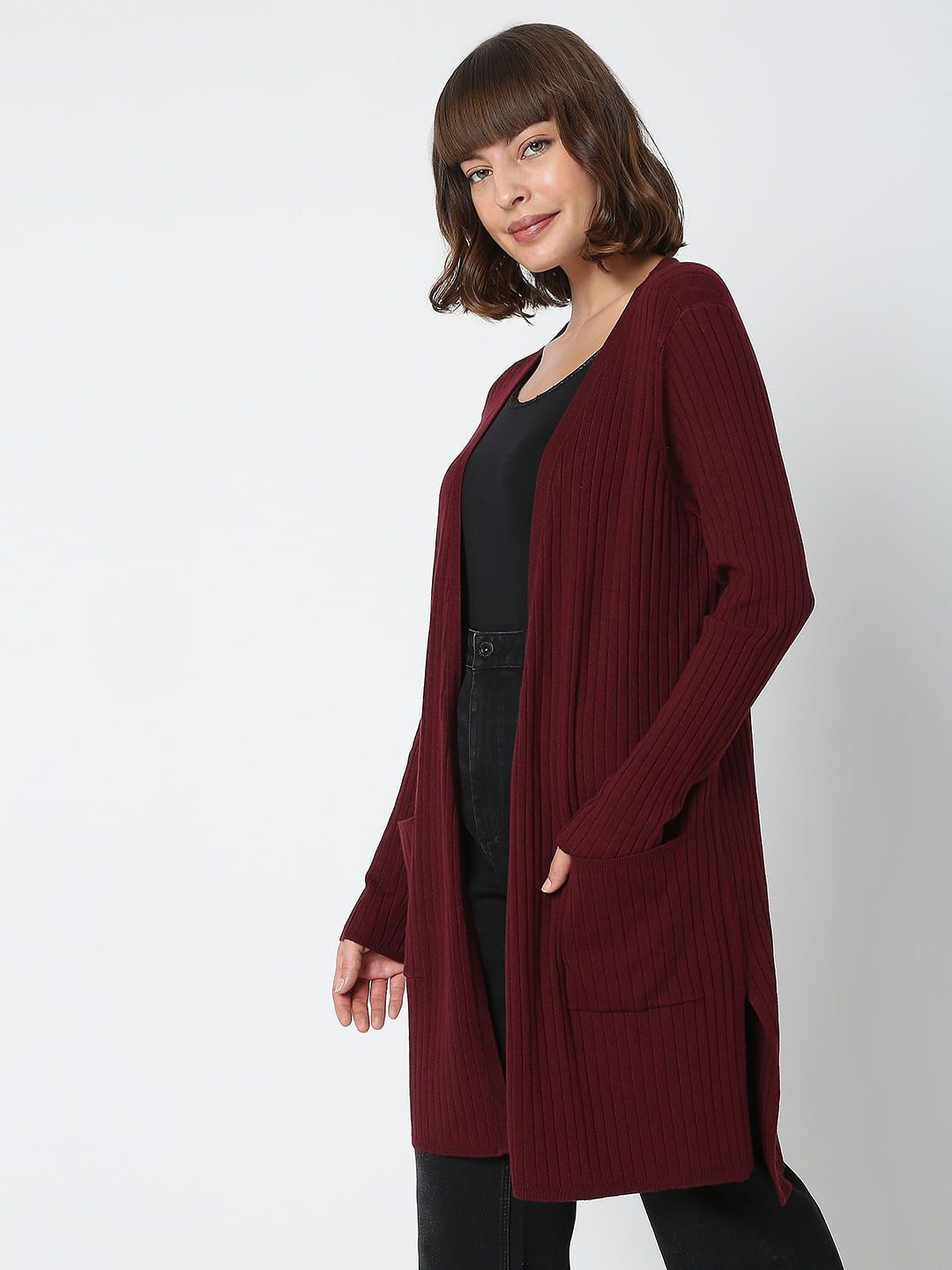 burgundy longline cardigan