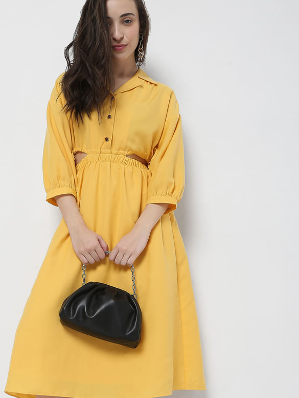 Yellow Side Cut Out Midi Dress