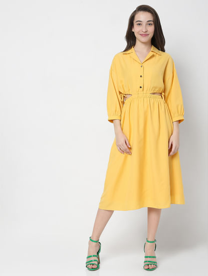 Yellow Side Cut Out Midi Dress