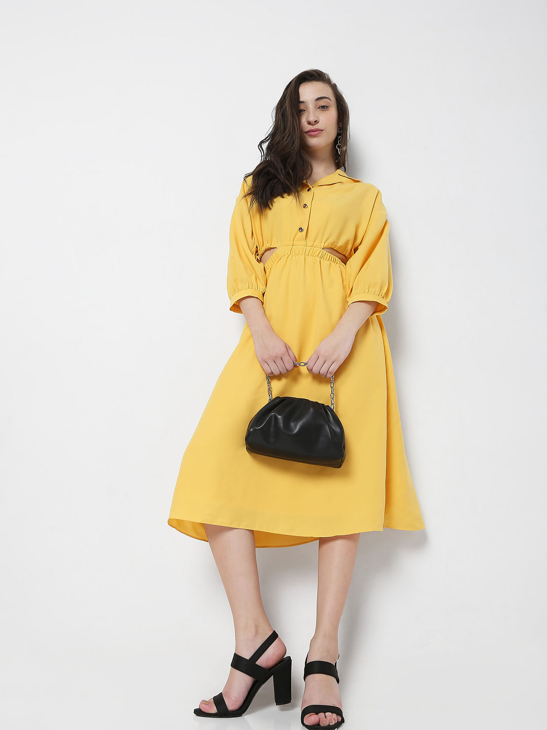 Mustard Yellow Net A-Line Midi Dress – Dss Cottinfab Ltd