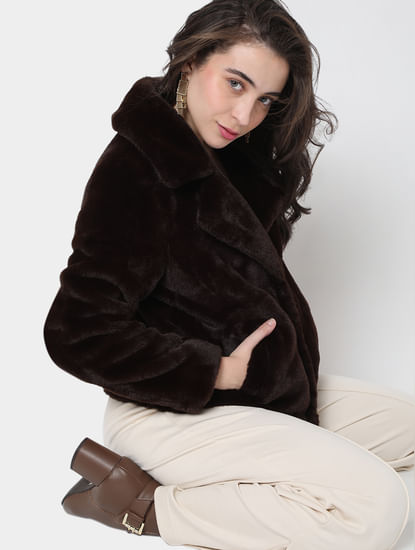 Dark Brown Faux Fur Jacket