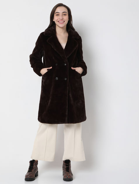 Dark Brown Faux Fur Long Coat