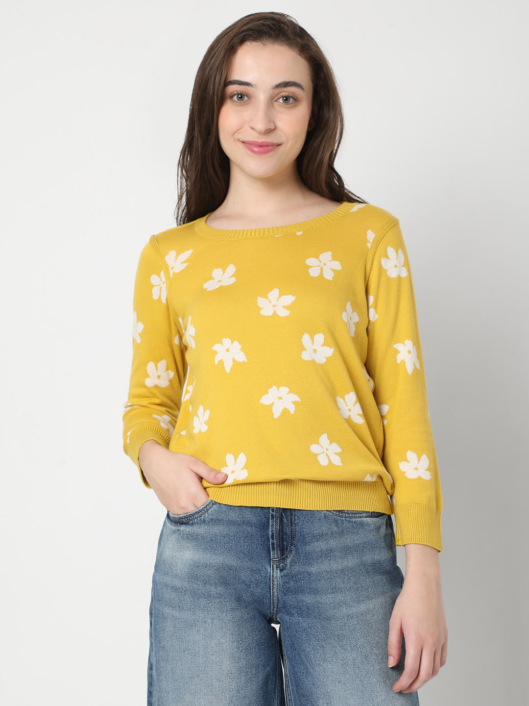 Yellow clearance floral sweater