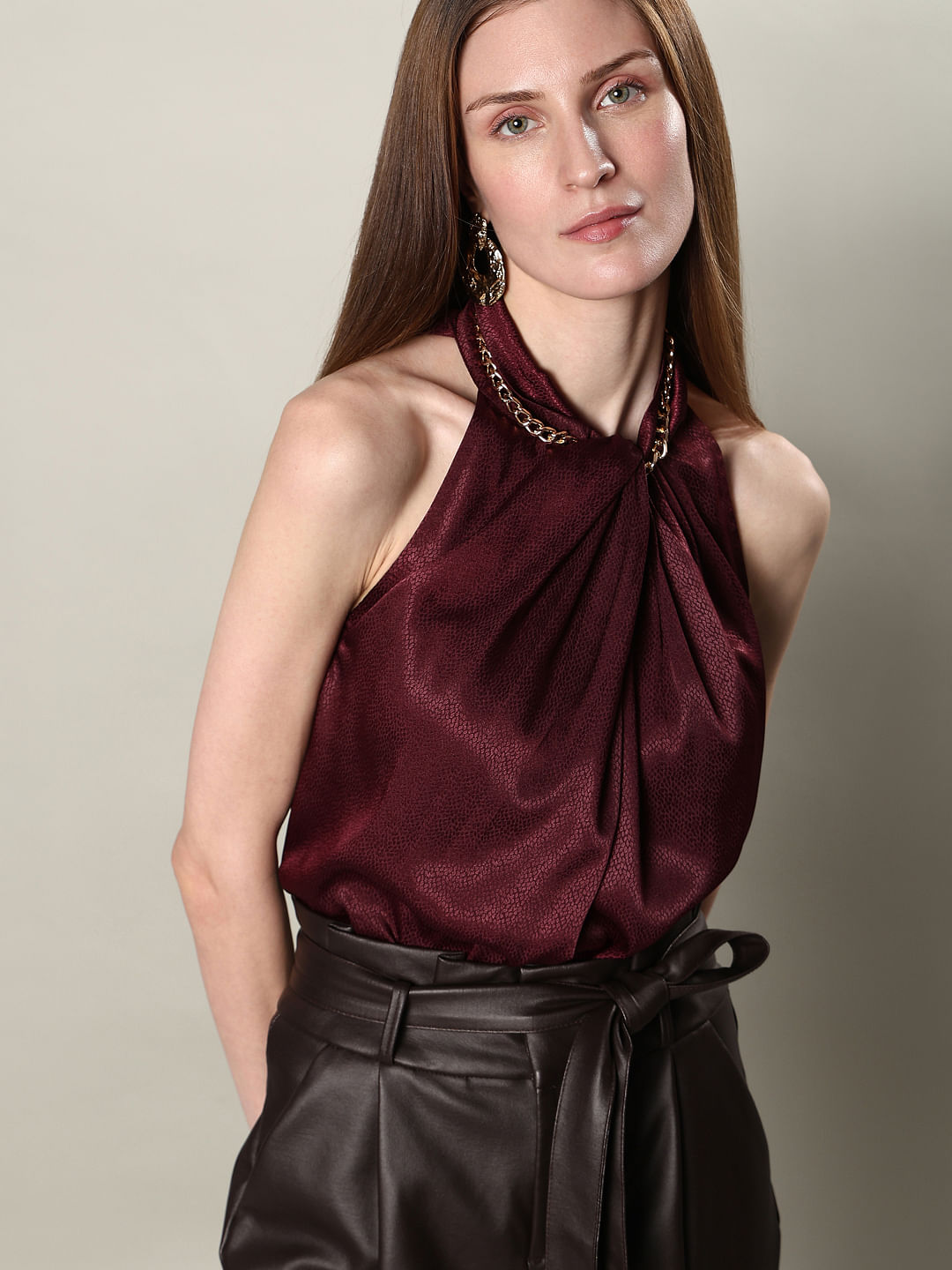 Halter neck satin top deals