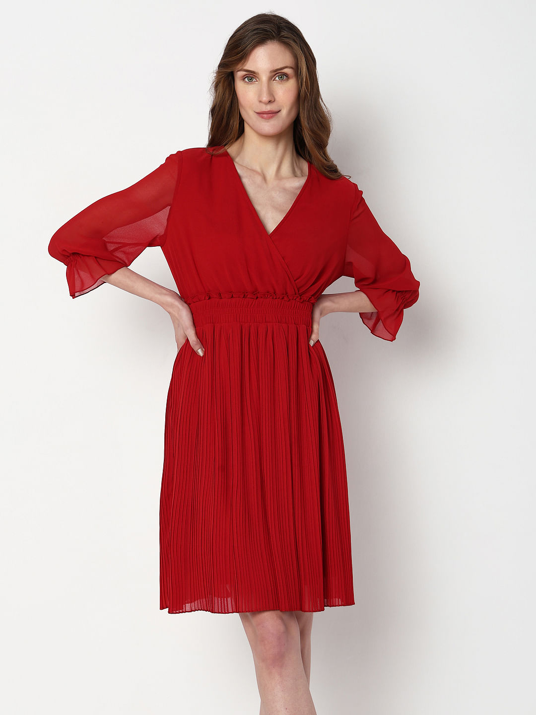 SASSAFRAS Women Fit and Flare Red Dress - Buy SASSAFRAS Women Fit and Flare  Red Dress Online at Best Prices in India | Flipkart.com