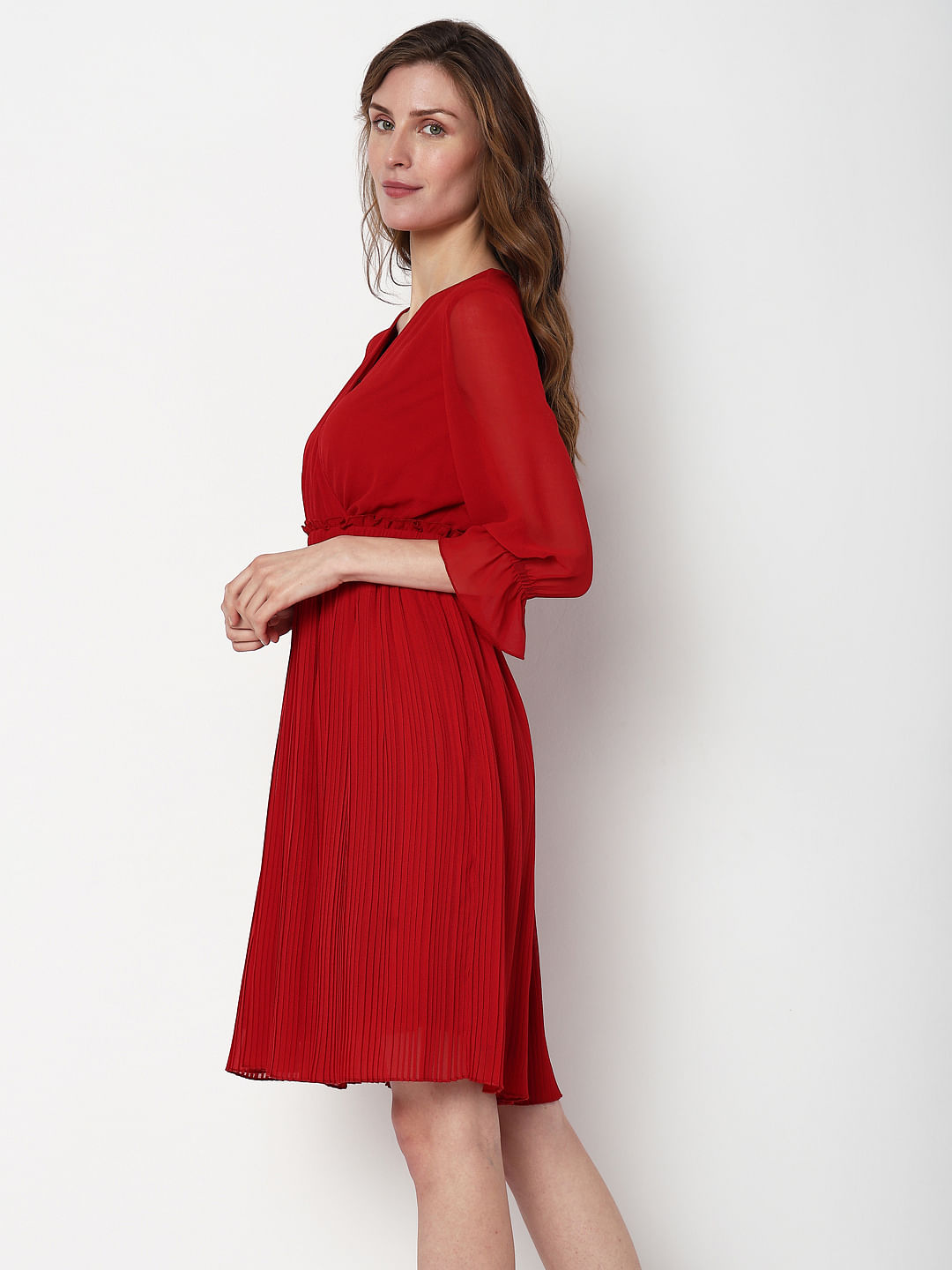 Pleated clearance dress red