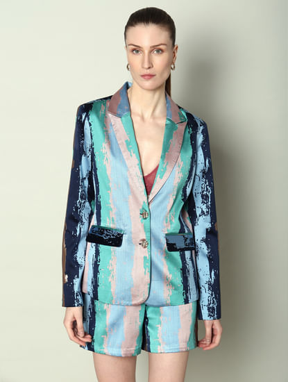 MARQUEE Blue Abstract Print Co-ord Set Blazer