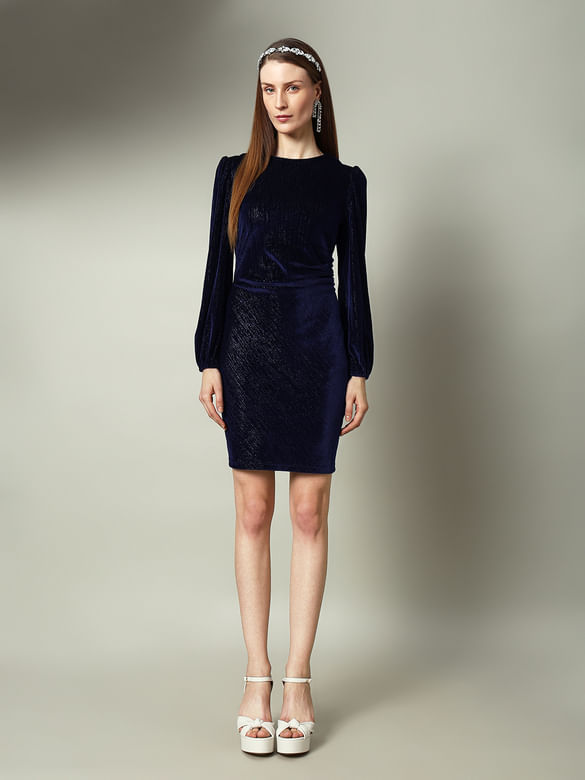 Marquee Navy Blue Ruched Bodycon Dress