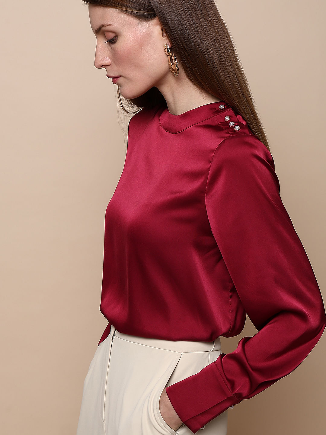 Maroon sales satin top