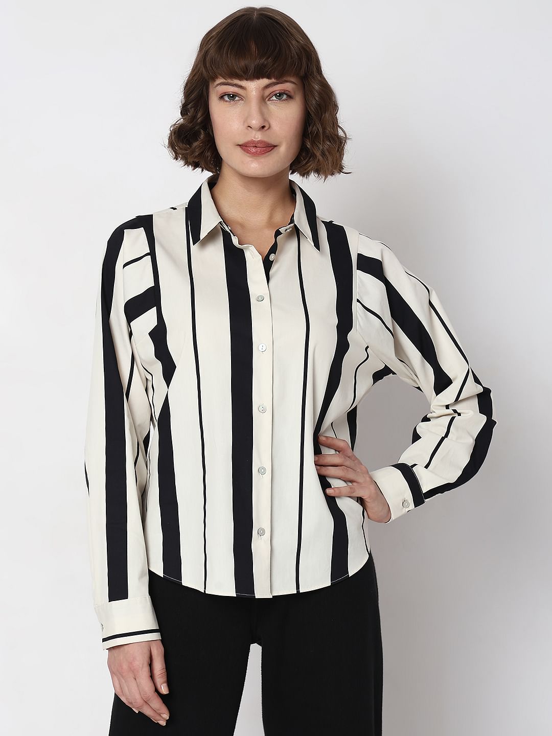 Black and white striped formal shirt online