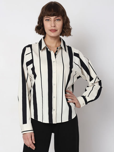 White & Black Striped Formal Shirt