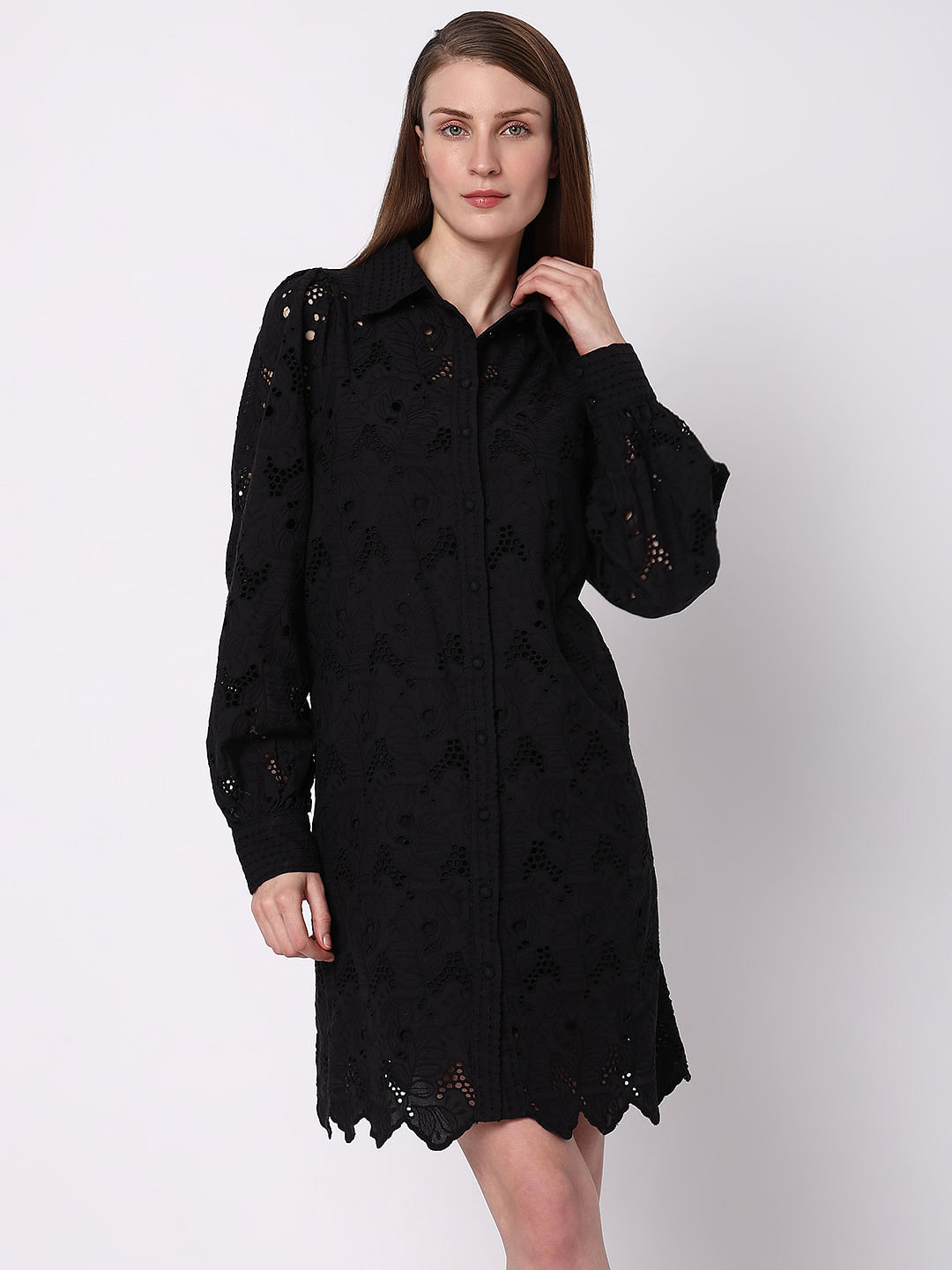 Black lace shop shirt dress