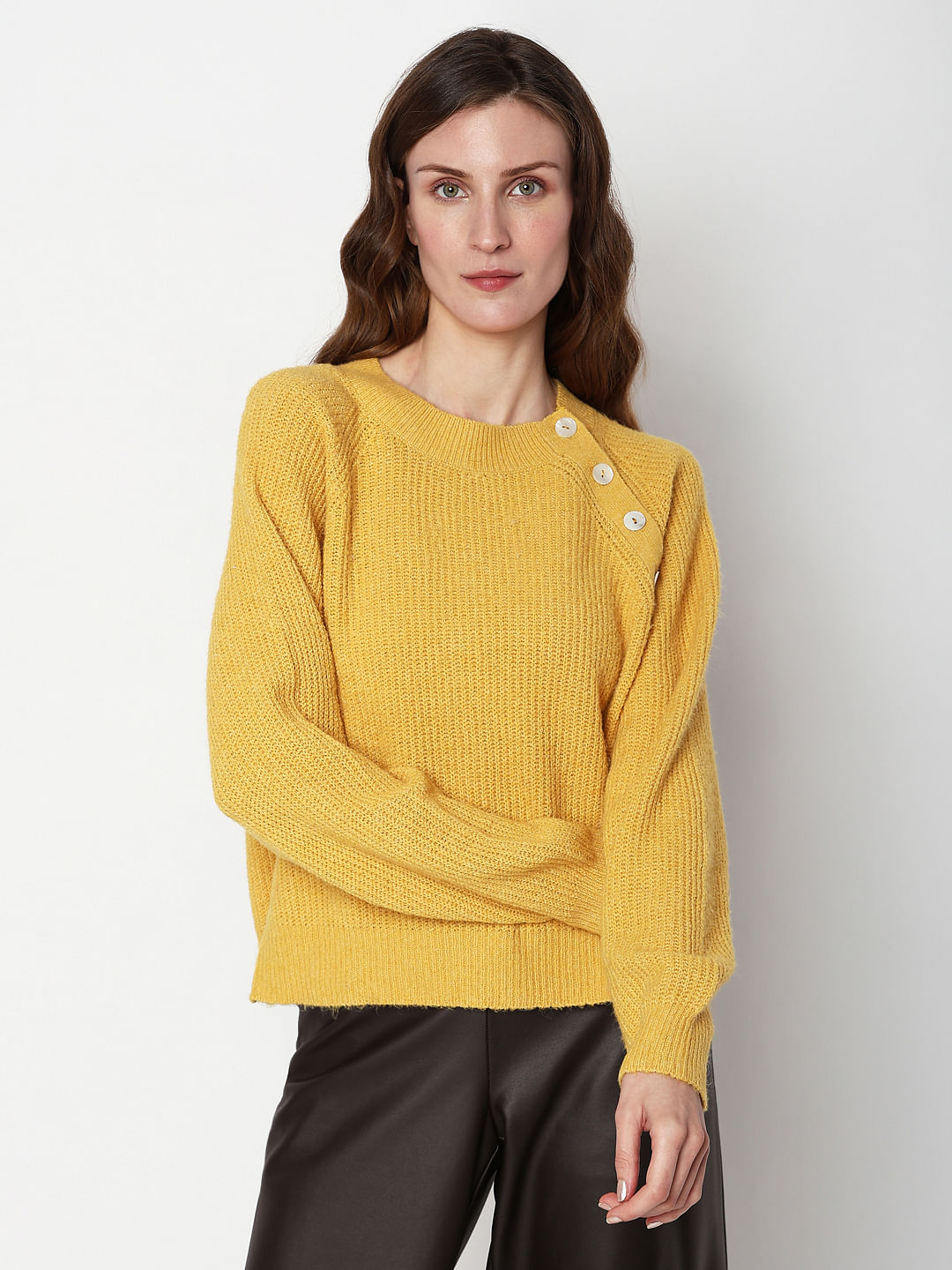 Yellow deals button sweater