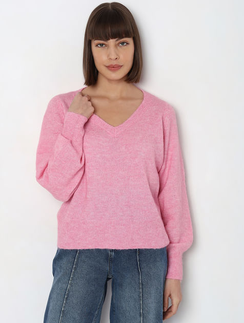 Pink V-Neck Pullover