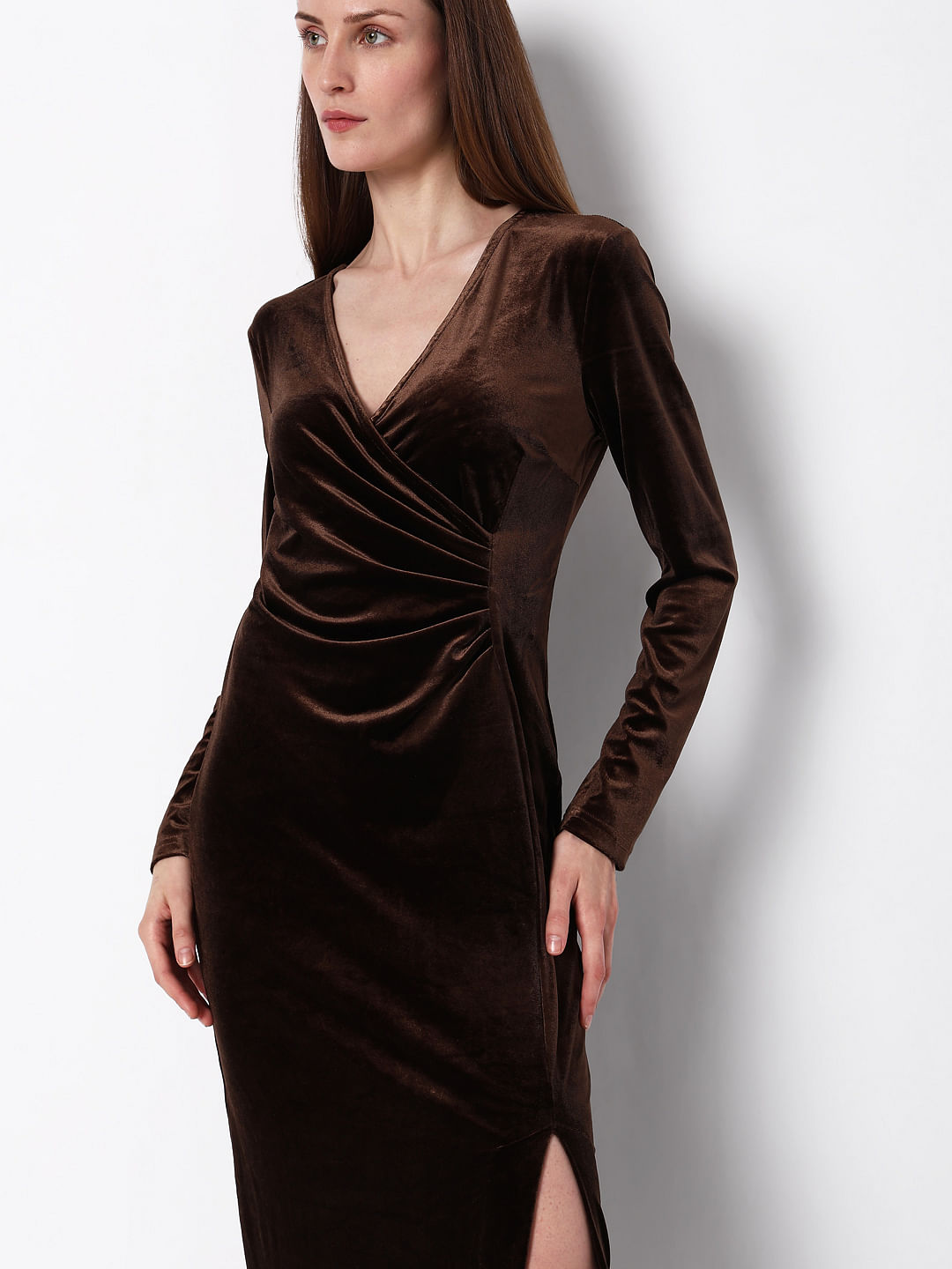 Long Sleeve Draped Maxi Velvet Dress Burgundy - Luxe Velvet Dresses and  Celebrity Inspired Dresses