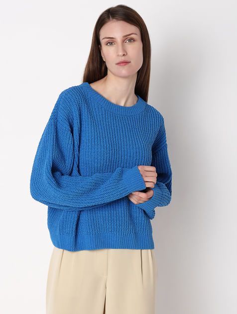 Blue Round Neck Pullover