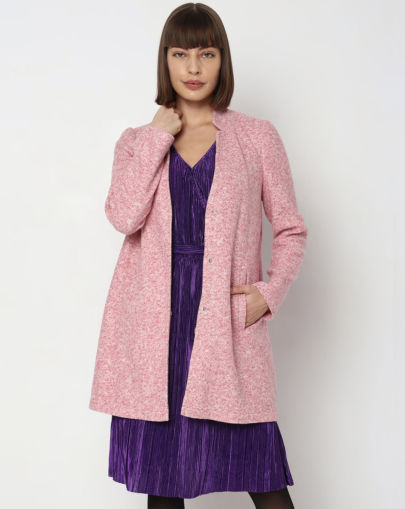 Pink Melange Long Coat for Women - VERO MODA