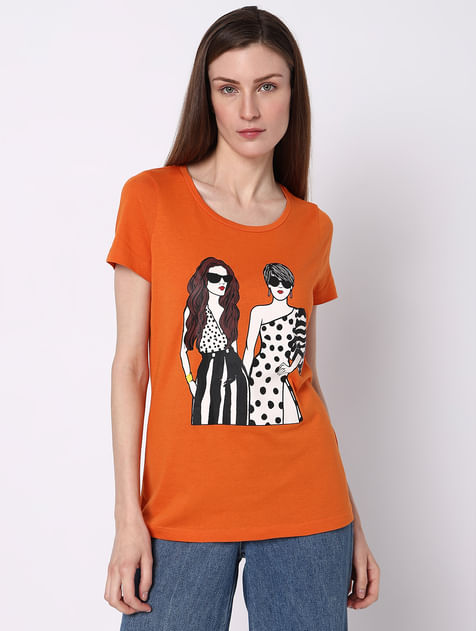 Orange Graphic Print T-shirt