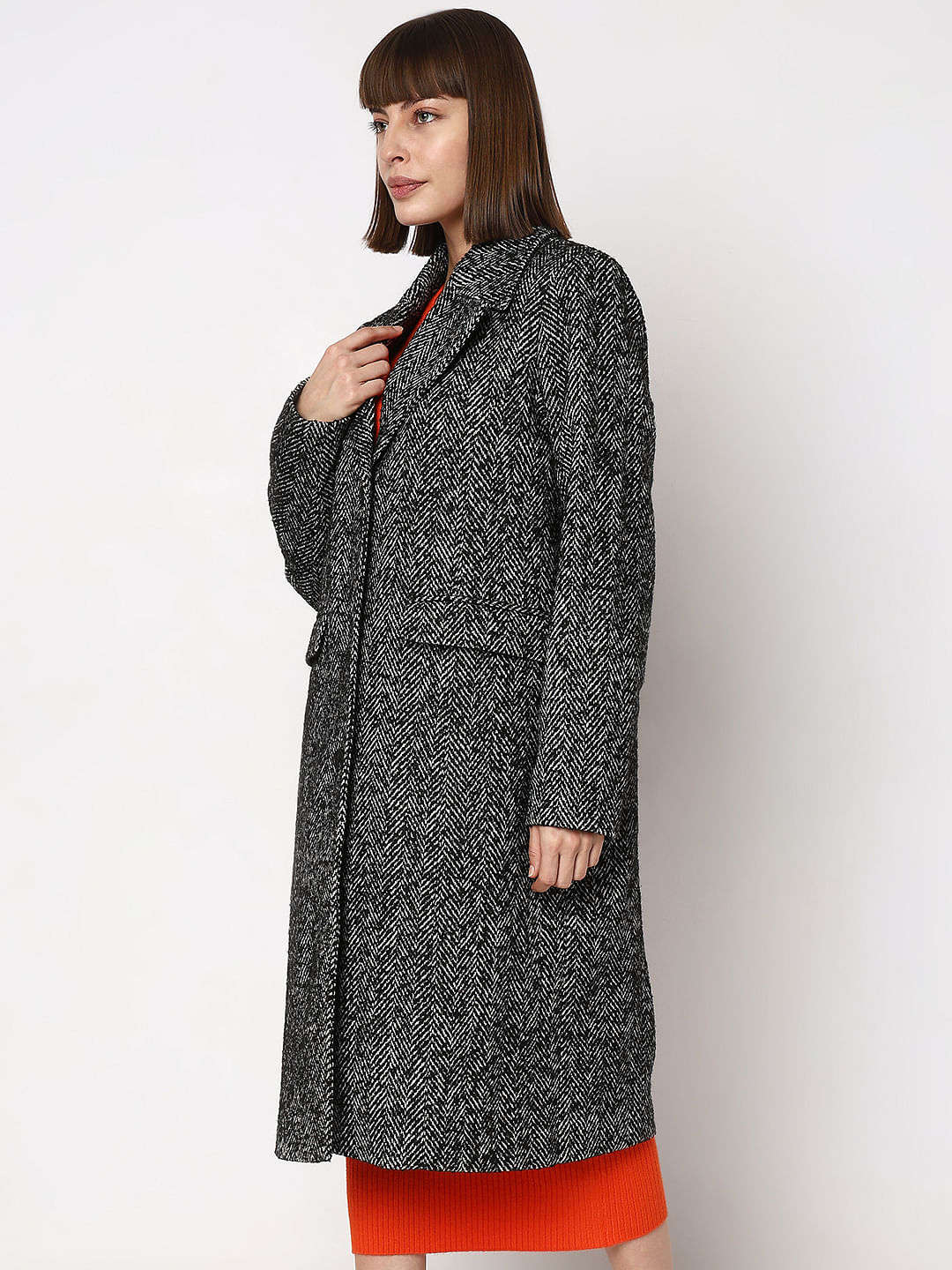 Black Herringbone Coat for Women - VERO MODA