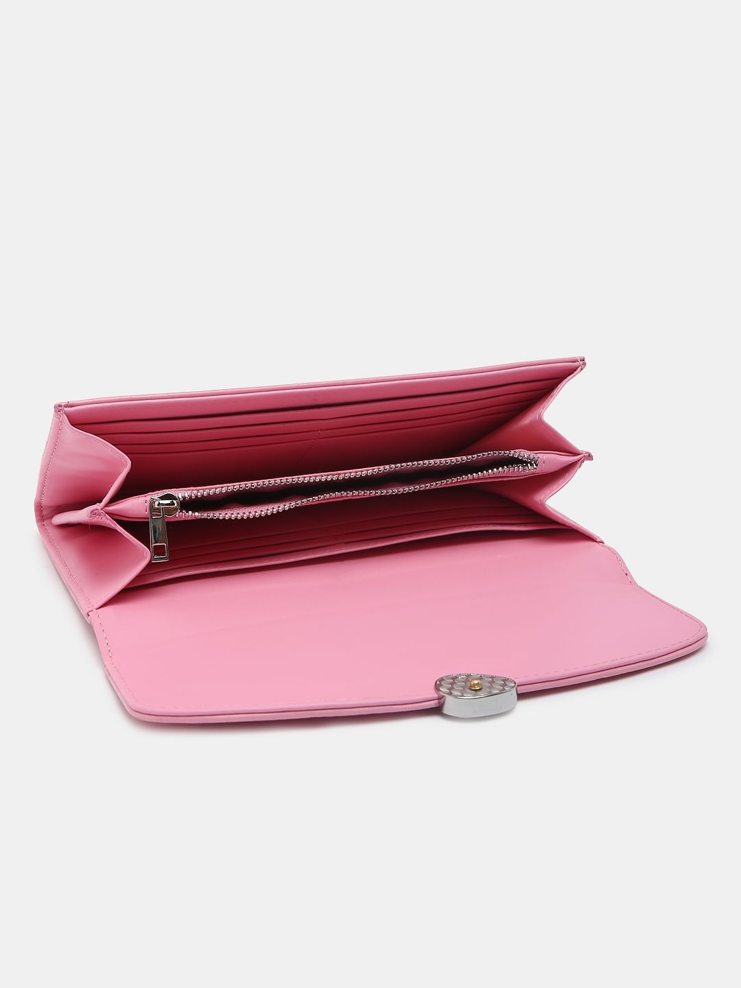 Large wallet in outlet pink and black handmade embossed leather