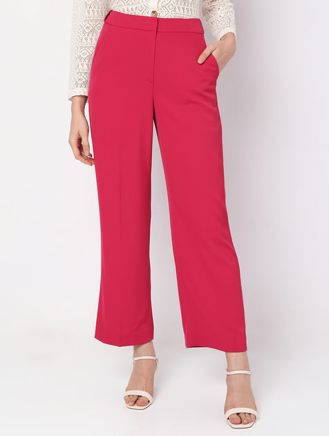 Pink High Rise Straight Fit Pants