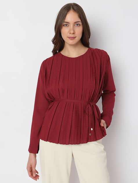 Brick Red Pleated Top
