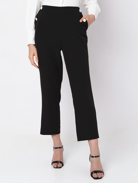 Black High Rise Straight Fit Co-ord Set Pants
