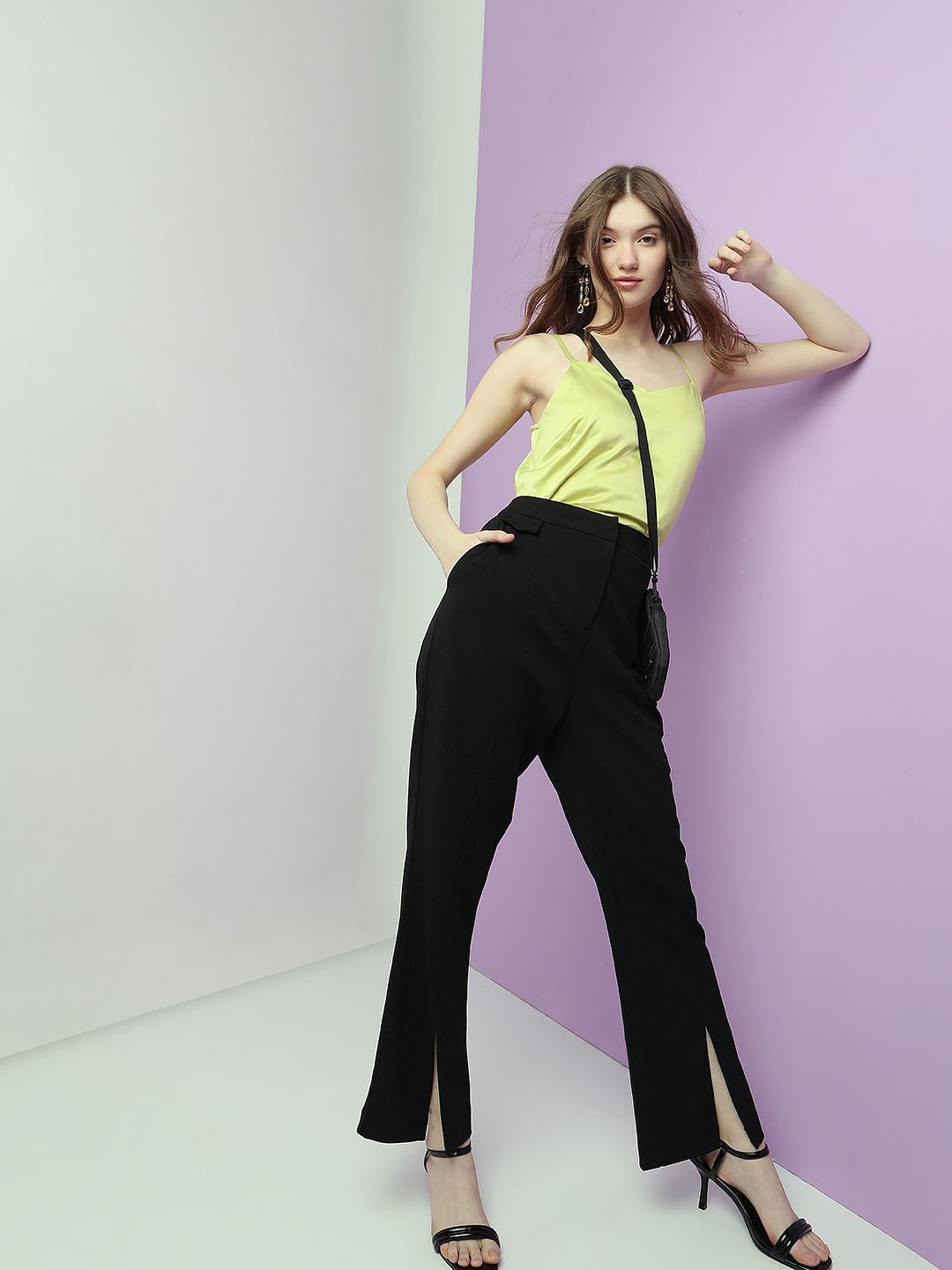 Madame Front Slit High Rise Purple Trouser | Buy COLOR Purple Jegging  Online for | Glamly
