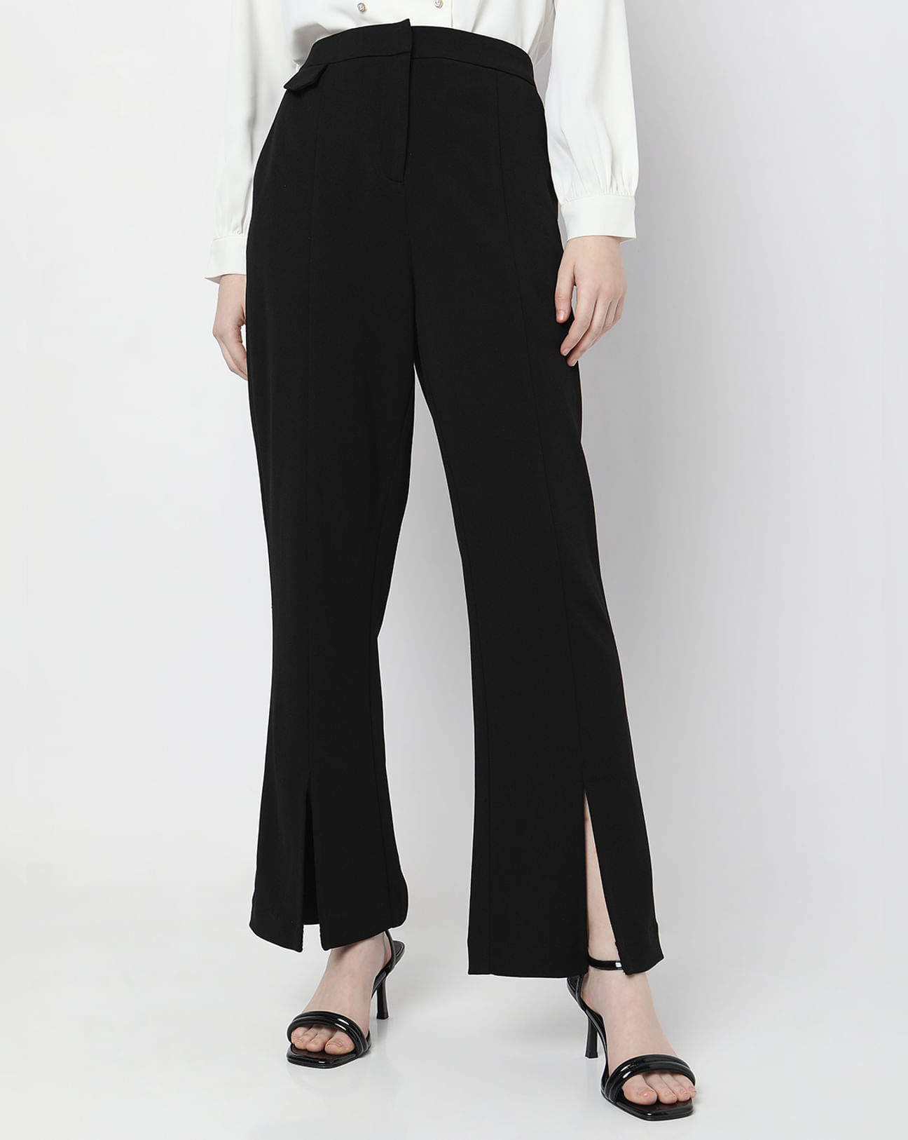 Zara Woman Ankle Slit Straight Leg Pants ~ Size Large ~ Black