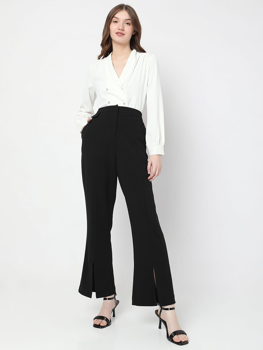 Trend Alaçatı Stili Women's Black High Waist Front Slit Faux Leather  Trousers ALC-X10916 - Trendyol