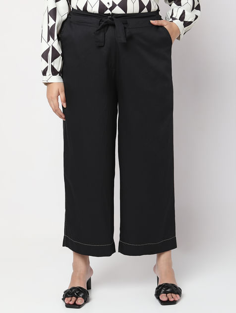Black High Rise Belted Pants
