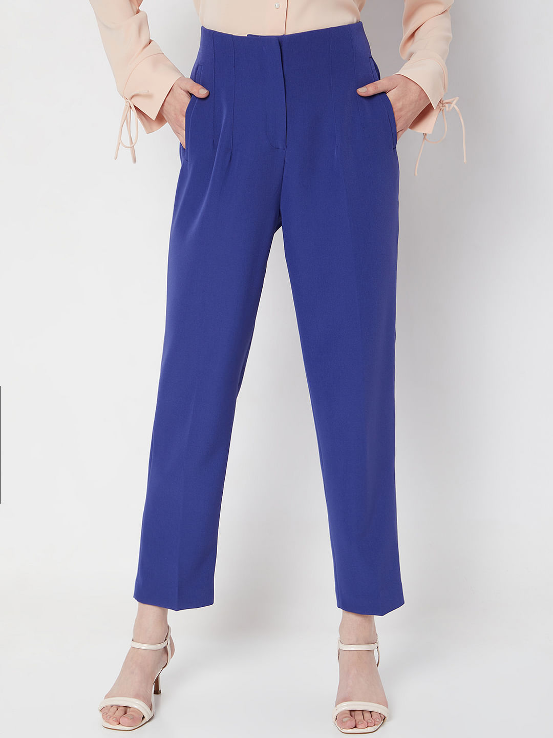 Chiclily Women Wide Leg Pants with Pockets High Waist Loose Belt Flowy  Casual Trousers, US Size Medium in Navy Blue - Walmart.com