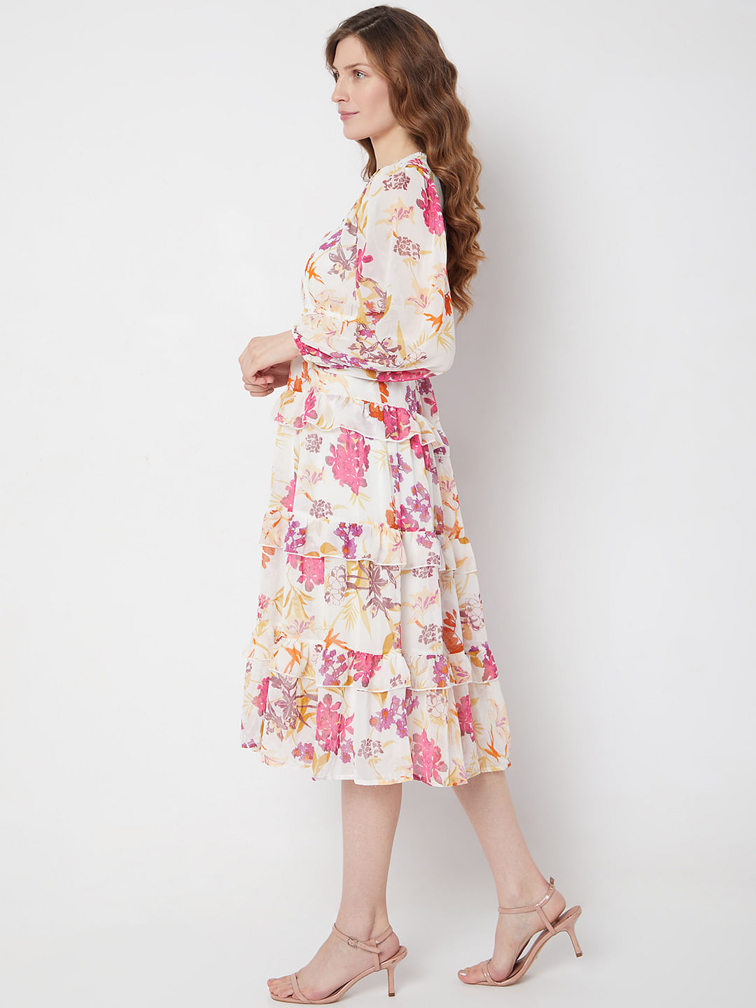 Pink floral deals midi dress