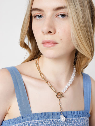 Gold Chain & Faux Pearl Necklace