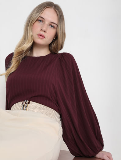 Maroon Textured Striped Top