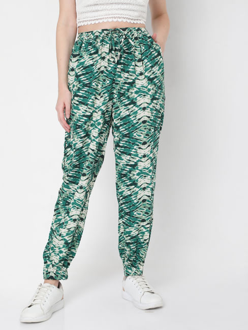 Green Abstract Print Pants