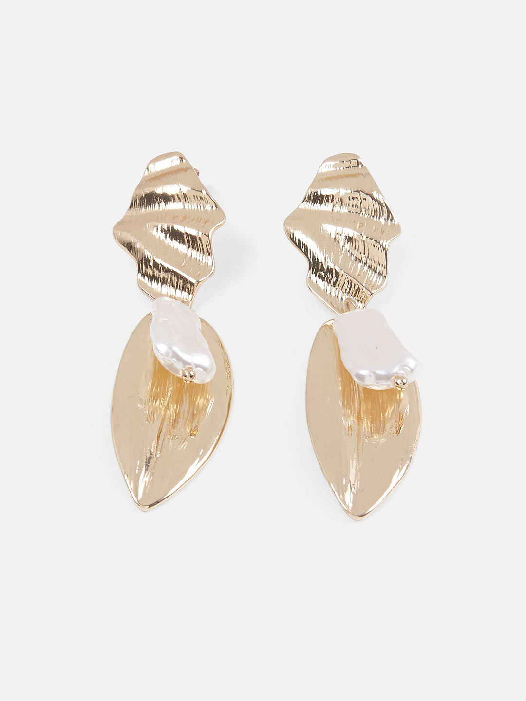 Toniq Gold Plated Classic White Pearl Drop Earrings For Women
