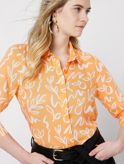 Orange Abstract Printed Shirt